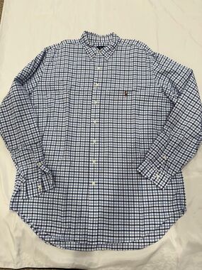 Ralph Lauren Classic Blue Plaid Button-Down Shirt - XLT